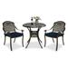 VIVIJASON 3-Piece Outdoor Patio Bistro Set All-Weather Cast Aluminum Furniture Dining Sets Include 2 Cushioned Chairs and 30.8 Round Table w/Umbrella Hole for Balcony Backyard Navy Blue Cushion