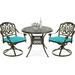 VIVIJASON 3-Piece Patio Furniture Dining Set Outdoor All-Weather Cast Aluminum Bistro Set Include 2 Swivel Chairs and 35.4 Round Table w/Umbrella Hole for Balcony Lawn Garden (Ocean Blue Cushion)