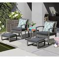 YZboomLife 5 Piece Outdoor Patio Wicker Set All Weather Grey PE Rattan Chair and Ottoman Footstool Set W/Coffee Table Cushions (Dark Grey) for Garden Balcony Porch Space Saving Des