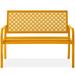 Best Choice Products Indoor Outdoor Steel Garden Bench w/ Geometric Backrest Foot Levelers - Marigold