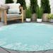 8ft Round Water Resistant Large Indoor Outdoor Rugs for Patios Front Door Entry Entryway Deck Porch Balcony | Outside Area Rug for Patio | Aqua Coastal | Size: 7 10 Round