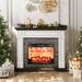 44 W Electric Fireplace Mantel Wooden Stacked Stone Surround Free Standing Fireplace with Remote Control Adjustable LED Flame for Living Room Bedroom