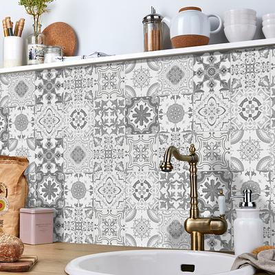 24/48pcs Tile Stickers Waterproof Creative Kitchen Bathroom Living Room Self-adhesive Wall Stickers Waterproof Nordic Style Tile Stickers