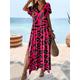 Women's Casual Dress Summer Dress Leaf Leopard Print Split V Neck Long Dress Maxi Dress Streetwear Maxi Street Holiday Short Sleeve Regular Fit Pink Red Blue Summer S M L XL XXL