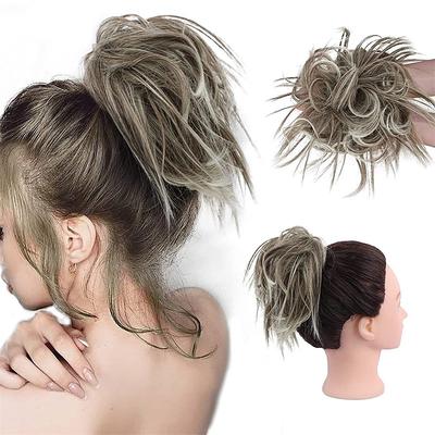 Tousled Updo Messy Bun Hairpiece Hair Extension Ponytail with Elastic Rubber Band Updo Ponytail Hairpiece Synthetic Hair Extensions Scrunchies Ponytail Hairpieces for Women