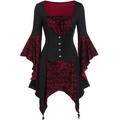 Women's Lace Shirt Shirt Halloween Shirt Blouse Skull Casual Bell Sleeve Wine Purple Green Lace Asymmetric Long Sleeve Fashion Square Neck Regular Fit Spring Fall