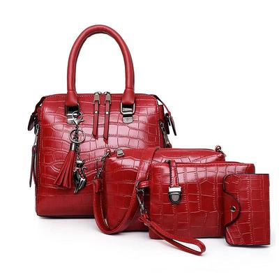 Women's Tote Bag Set Boston Bag PU Leather Shopping Daily Zipper Adjustable Large Capacity Waterproof Solid Color Black Red Blue