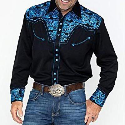 West Cowboy Shirt Cosplay Costume Long Sleeve Casual Button Down Shirt Retro Vintage Men's Top Party Carnival Halloween
