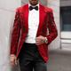 Men's Sequin 70s Disco Retro Blazer Party Sparkle Casual Sequin Blazer Jacket Regular Slim Fit Pattern Single Breasted One-button Red Gold Green 2024