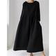 Women's Casual Dress Cotton Summer Dress Maxi Dress Linen Pocket Smocked Basic Classic Daily Crew Neck Long Sleeve Summer Spring Fall Black Yellow Pure Color