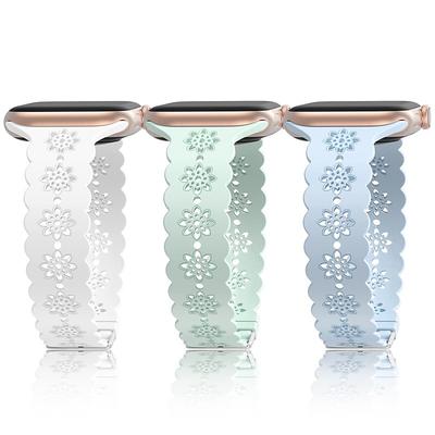 3 Pack Lace Silicone Band Hollow-Out Compatible with Apple Watch band 38mm 40mm 41mm 42mm 44mm 45mm 49mm Women Silicone Strap Replacement Wristband for iwatch Series Ultra 8 7 SE 6 5 4 3 2 1