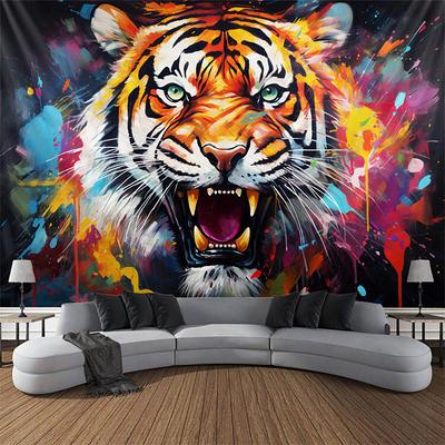 Tiger Blacklight Tapestry UV Reactive Glow in the Dark Trippy Animal Nature Landscape Hanging Tapestry Wall Art Mural for Living Room Bedroom