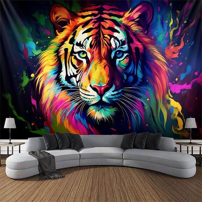 Tiger Blacklight Tapestry UV Reactive Glow in the Dark Trippy Animal Nature Landscape Hanging Tapestry Wall Art Mural for Living Room Bedroom