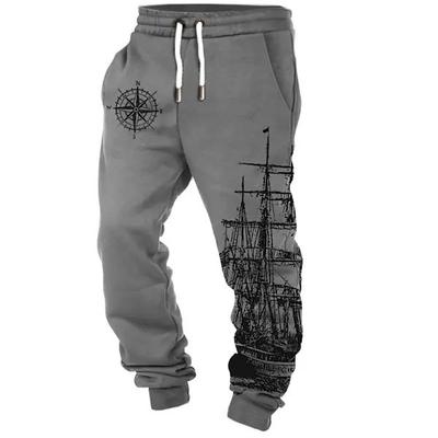 Sailboat Vintage Men's 3D Print Sweatpants Joggers Pants Trousers Outdoor Street Casual Daily Polyester Khaki Gray S M L Mid Waist Elasticity Pants