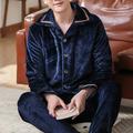 Men's Pajamas Loungewear Sets Pure Color Basic Fashion Comfort Home Coral Fleece Coral Velvet Warm Lapel Long Sleeve Pant Pocket Elastic Waist Winter Fall Lake blue Blue / Plush