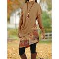 Women's Casual Dress Shift Dress Leaf Floral Patchwork Asymmetrical Cowl Neck Mini Dress Vintage Ethnic Street Daily Long Sleeve Loose Fit Rusty Red Orange Brown Fall Winter S M L XL XXL