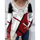 Women's Shirt Blouse Color Block Casual Lace Patchwork Print Red Long Sleeve Fashion Round Neck Spring Fall