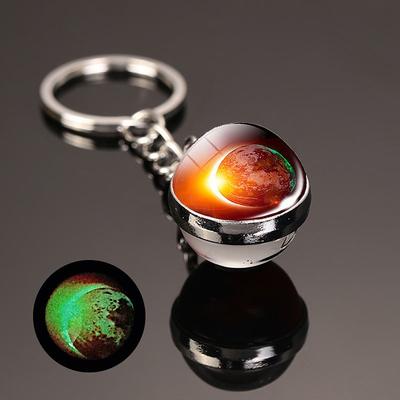 Moon Keychain Solar System Planet Keyrings Galaxy Nebula Space Keychain Earth Sun Mars Jupiter Saturn Picture Double Side Glass Ball Key Chain