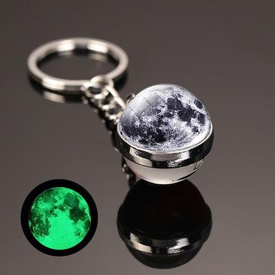 Moon Keychain Solar System Planet Keyrings Galaxy Nebula Space Keychain Earth Sun Mars Jupiter Saturn Picture Double Side Glass Ball Key Chain