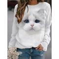 Women's Hoodie Sweatshirt Cat Graphic 3D Print Daily 3D Print Basic Casual Hoodies Sweatshirts Gray Brown White