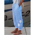 Women's Linen Pants Faux Linen Floral Blue Green Fashion Full Length Casual Daily
