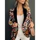 Women's Blazer Office Print Flower Breathable Fashion Regular Fit Outerwear Long Sleeve Spring Black S