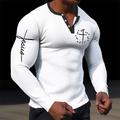 Graphic Cross Jesus Designer Simple Casual Men's 3D Print Henley Shirt Waffle T Shirt Sports Outdoor Holiday Festival T shirt Black White Brown Long Sleeve Henley Shirt Spring Fall Clothing Apparel