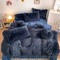 4Pcs/3Pcs Long-Haired Mink Velvet Three-Piece Set Mink Velvet Pure Color Crystal Velvet Plush Warm Bedding Set Duvet Cover Set