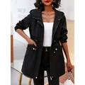 Women's Trench Coat Fall Outdoor Zipper Plain Breathable Streetwear Regular Fit Outerwear Long Sleeve Black M