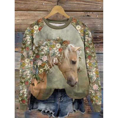 Women's Sweatshirt Pullover Floral Graphic Casual Sports Print Active Sportswear Round Neck Long Sleeve Top Micro-elastic Fall Winter Comfrt Breathable Soft Fabric