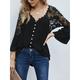 Shirt Lace Shirt Blouse Women's Black White Red Solid Color Lace Button Street Daily Fashion V Neck S