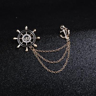 Men's Cubic Zirconia Brooches Stylish Link / Chain Creative Anchor Statement Fashion British Brooch Jewelry Silver Gold For Party Wedding