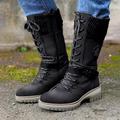 Women's Boots Combat Boots Sweater Boots Plus Size Daily Walking Mid Calf Boots Winter Zipper Wedge Heel Round Toe Vintage Casual Comfort Walking PU Lace-up Black White Red