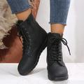 Women's Boots Combat Boots Plus Size Lace Up Boots Daily Booties Ankle Boots Winter Chunky Heel Round Toe Casual PU Leather Lace-up Wine Black White