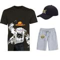 Three Piece Printed T-Shirt Shorts Baseball Caps Co-ord Sets One Piece Monkey D. Luffy Graphic Outfits Matching For Men's Adults' Casual Daily Running Gym Sports