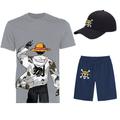 Three Piece Printed T-Shirt Shorts Baseball Caps Co-ord Sets One Piece Monkey D. Luffy Graphic Outfits Matching For Men's Adults' Casual Daily Running Gym Sports