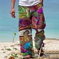 Men's Trousers Summer Pants Beach Pants Drawstring Elastic Waist 3D Print Graphic Prints Mushroom Comfort Casual Daily Holiday Cotton Blend Streetwear Hawaiian Red Purple