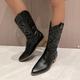 Women's Boots Cowboy Boots Metallic Boots Riding Boots Outdoor Daily Mid Calf Boots Embroidery Block Heel Low Heel Pointed Toe Vintage Fashion Casual Walking Faux Leather PU Zipper Silver Black White