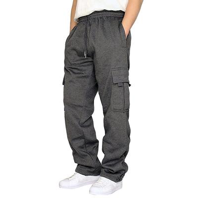Men's Fleece Pants Sweatpants Joggers Trousers Cargo Sweatpants Drawstring Elastic Waist Multi Pocket Solid Color Warm Sports Casual Daily Fashion Streetwear Loose Fit Black White