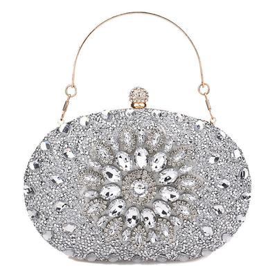 Women's Luxury Blue Crystal Evening Clutch – Rhinestone Handbag with Handle for Weddings, Parties, and Formal Events