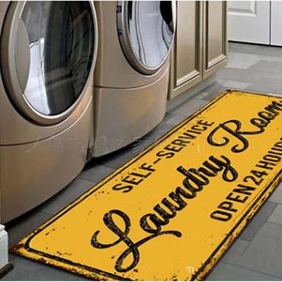 Laundry Bath Mat Non-slip Runner Non Skid Machine Washable Area Rugs Laundry Decor for Kitchen, Bath, Washroom Blue White