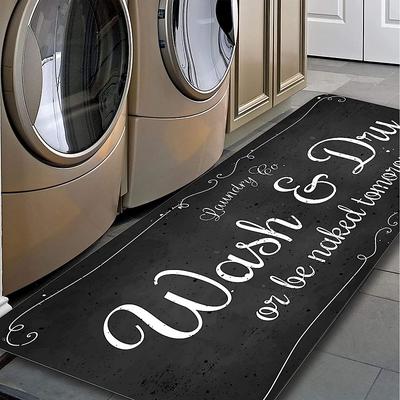 Laundry Bath Mat Non-slip Runner Non Skid Machine Washable Area Rugs Laundry Decor for Kitchen, Bath, Washroom Blue White