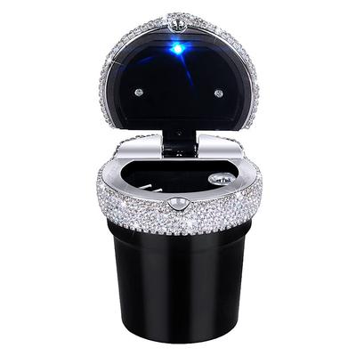 Car Ashtray Portable Bling Cigarette Smokeless Cylinder Cup Holder with Blue LED Light Indicator Car Accessories for Women Ideal for Car Home and Office 1PCS