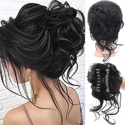 Messy Bun Curly Wavy Synthetic Hair Scrunchies Extension Hairpieces for Women Bun Wig Claw in Bun Messy Chignons Hair Extensions(12H24#Light Golden Brown Mix Golden Brown)