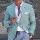 Men's Blazer Business Cocktail Party Wedding Party Fashion Casual Spring Fall Polyester Plaid Button Pocket Comfortable Single Breasted Blazer Green