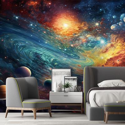 Cool Wallpapers Galaxy Wallpaper Wall Mural Landscape Universe Planet Sticker Peel and Stick Removable PVC/Vinyl Material Self Adhesive/Adhesive Required Wall Decor for Living Room Kitchen Bathroom