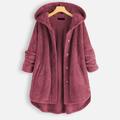 Women's Coat Teddy Coat with Hood Sherpa Jacket Fleece Jacket Daily Fall Winter Long Coat Regular Fit Casual Jacket Long Sleeve Solid Color Wine Red White Black