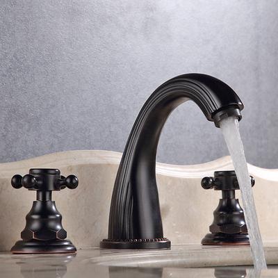 Widespread Bathroom Sink Mixer Faucet, Vintage Brass 3 Hole 2 Handles Basin Taps, Retro Style Bathroom Tap Contain with Cold and Hot Water Hose