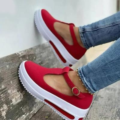 Women's Platform T-Strap Sneakers – Casual Black and White Mary Jane Shoes with Thick Sole for Walking Everyday Wear