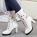 Women's Boots Combat Boots Plus Size Heel Boots Outdoor Daily Solid Color Mid Calf Boots Winter Rivet Buckle Lace-up Chunky Heel Pointed Toe Elegant Vintage Sexy PU Zipper Black White Yellow